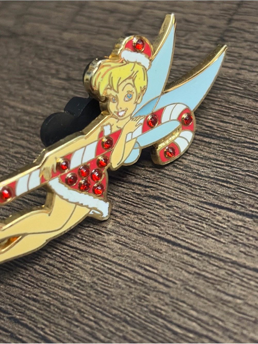 Disney Pin Tinker Bell Candy Cane Red Rhinestones WDW 2010 Christmas